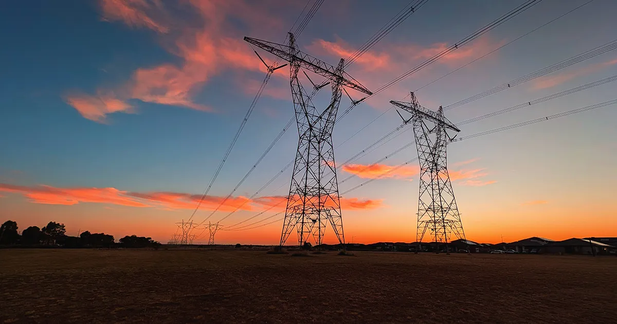 Remote New Zealand transmission towers at Sunset
