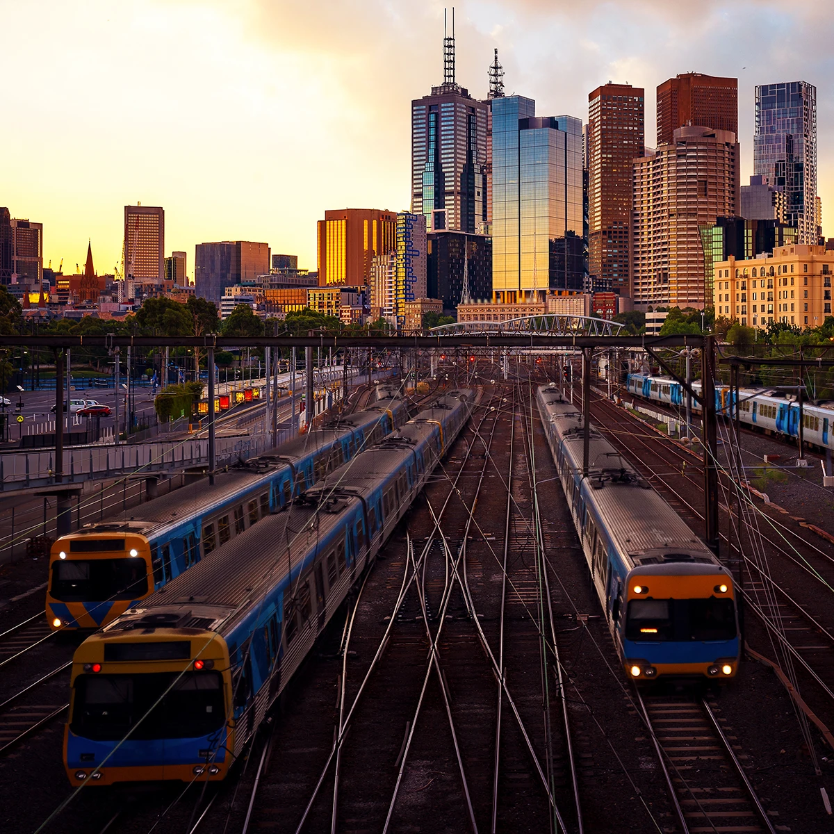 Train yard at a busy New Zealand city depot.