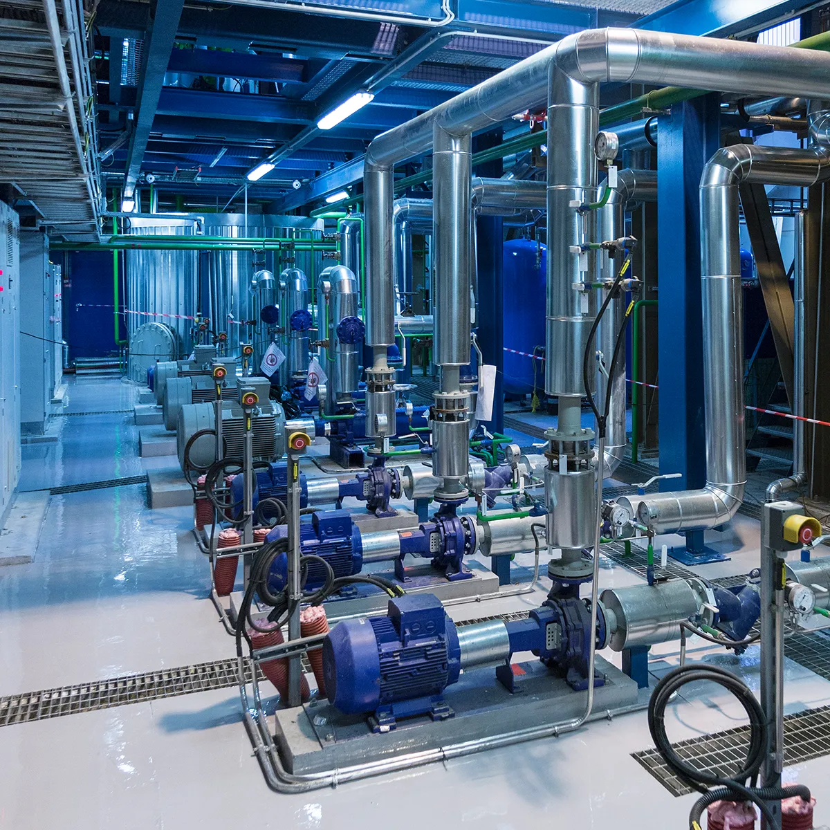 Water pumps in a water treatment plant using valve solutions from CSE W Arthur Fisher.